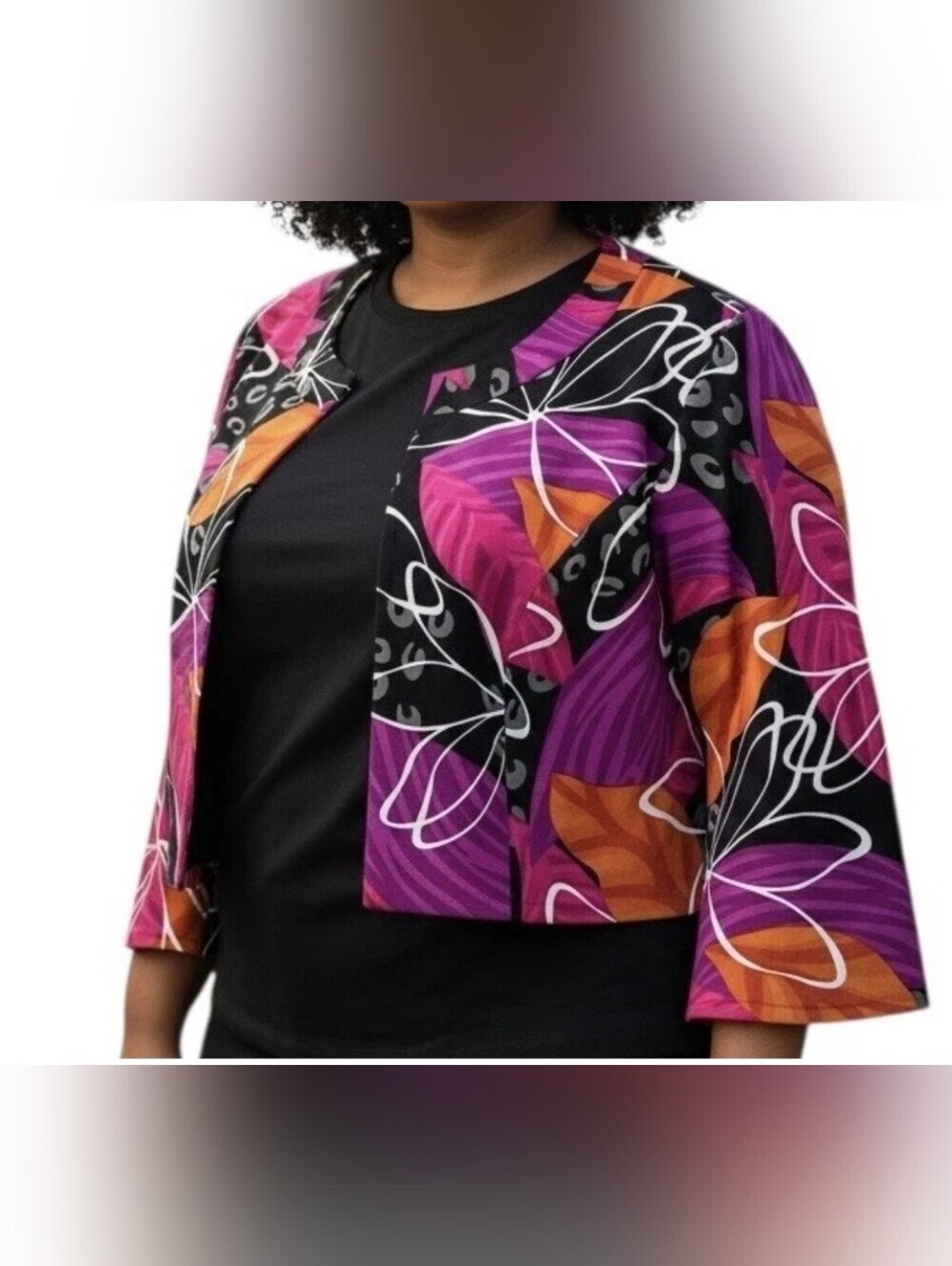 AGB Purple & Orange Floral Cropped Blazer